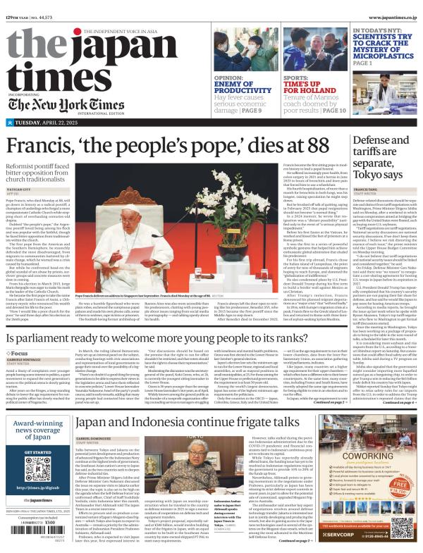 Prima-pagina-The-Japan-Times-oggi-edizione-di-oggi-20250422